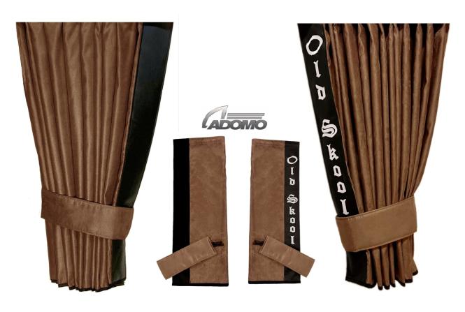 2 Seitengardinen für DAF XF 106 braun - schwarz OHNE oder MIT old skool 