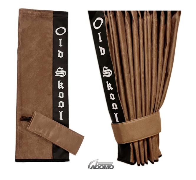 2 Seitengardinen für Volvo FH Aero FH4 ​​​​​​FH5 braun - schwarz OHNE oder MIT old skool MIT old skool