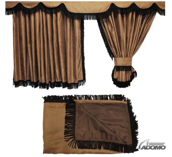 Lkw Gardinen für Volvo FH5, FH4, FH, braun-schwarz, gratis Gardinenhaken 