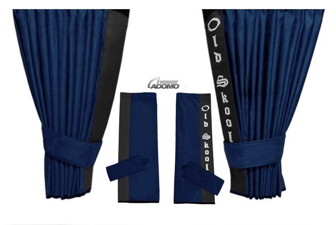 2 Seitengardinen für Volvo FH, FH4, FH5 dunkelblau - schwarz OHNE oder MIT old skool 