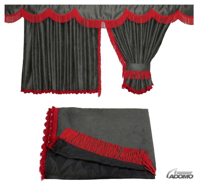 Lkw Gardinen für Scania R New Generation ab 2017 , grau-rot, gratis Gardinenhaken  