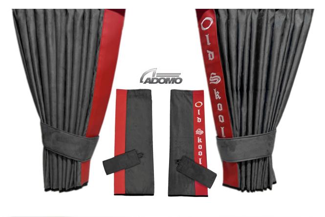 2 Seitengardinen für Iveco S-Way, Hi-Way, Stralis grau - rot  OHNE oder MIT old skool 