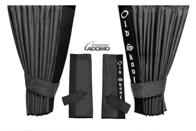 2 Seitengardinen für Iveco S-Way, Hi-Way, Stralis grau - schwarz OHNE oder MIT old skool 