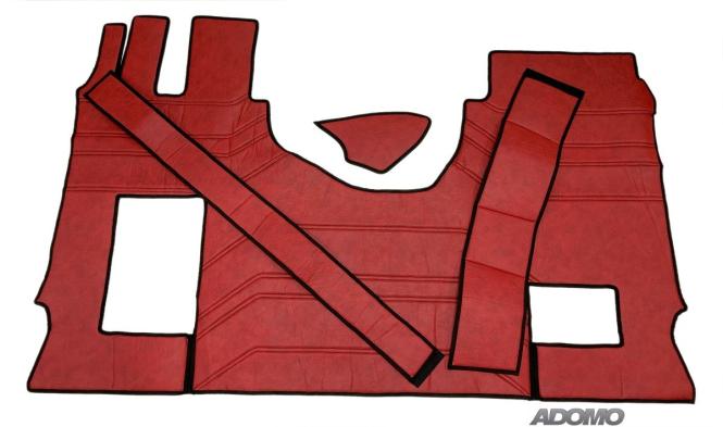 Kunstlederfußmatten Set für MP5 MP4 ACTROS L ab 20245 klappbarer Beifahrersitz, Kunstleder rot - glatt mit extra Steppung, Sockel 13cm 