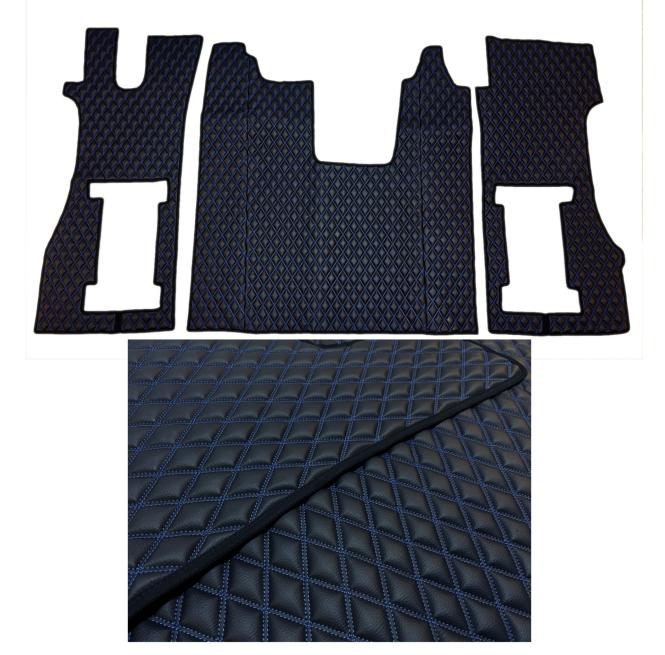 Kunstleder Fußmatten für SCANIA R ab 2017 in blau-matt, Doppelsteppung, drehbar 