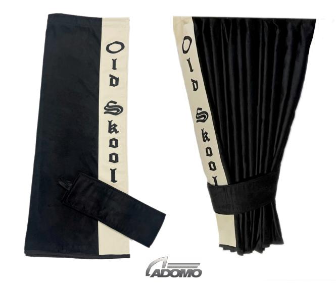2 Seitengardinen für Volvo FH Aero FH4 ​​​​​​FH5 schwarz- beige OHNE oder MIT old skool MIT old skool