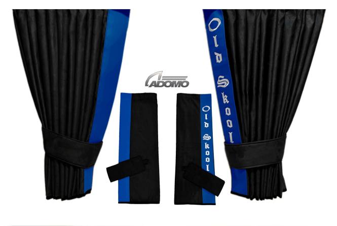 2 Seitengardinen für Iveco S-Way, Hi-Way, Stralis schwarz - blau OHNE oder MIT old skool 