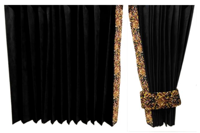 LKW Gardinen mit Kante aus dänisch Plüsch in gelb mit 2 Rückhaltebändern 