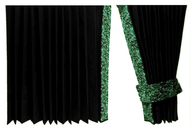 LKW Gardinen mit Kante aus dänisch Plüsch in grün mit 2 Rückhaltebändern  