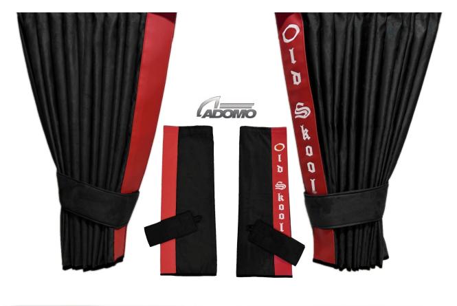 2 Seitengardinen für Scania S ab 2017 schwarz - rot OHNE oder MIT old skool 