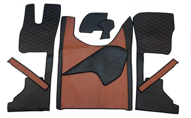 Kunstlederfußmatten mit Sitzsockel für DAF ab 2021 XG, XG+ braun - schwarz GLATT 