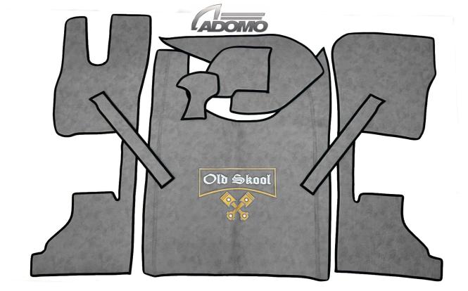Kunstlederfußmatten für DAF ab 2021 XG, XG+ luftgefedert grau GLATT großes old skool Logo 