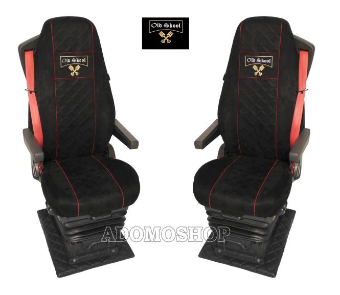 Sitzbezüge für Volvo FH Aero FH5 FH4 schwarz mit roten Dekorstreifen, Old Skool 