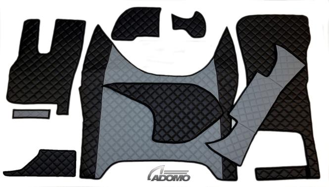 Kunstlederfußmatten mit Sitzsockel für DAF XF-new ab 2021 klappbar grau - schwarz 