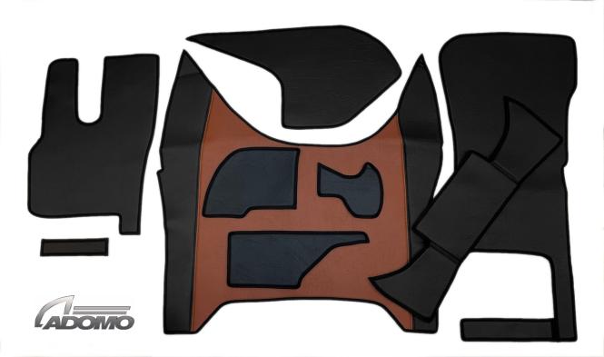 Kunstlederfußmatten mit Sitzsockel für DAF XF-new ab 2021 klappbar braun-schwarz - glatt 