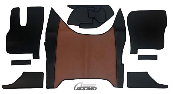 Kunstlederfußmatten mit Sitzsockel für DAF XF-new ab 2021 luftgefedert schwarz-braun - glatt 