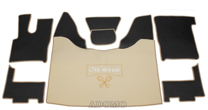 Kunstlederfußmatten mit Sitzsockel für DAF XF 106 ab 07/2017 schwarz - beige - glatt, großes Logo 