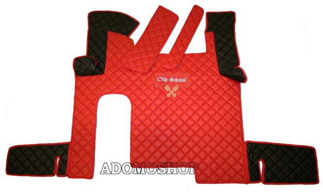 Kunstlederfussmatten für MAN TGX ab 2007 rot - schwarz Old Skool 