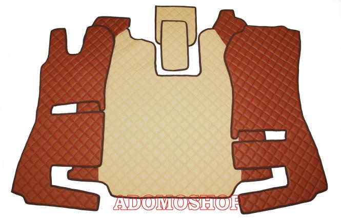Fussmatten aus Kunstleder für Scania R ab 2013 mit neuem Recarositz in braun-beige klappbar 