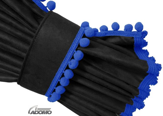 Gardinen für Volvo FH4 FH5 schwarz-blau, Pompoms/Kugel 