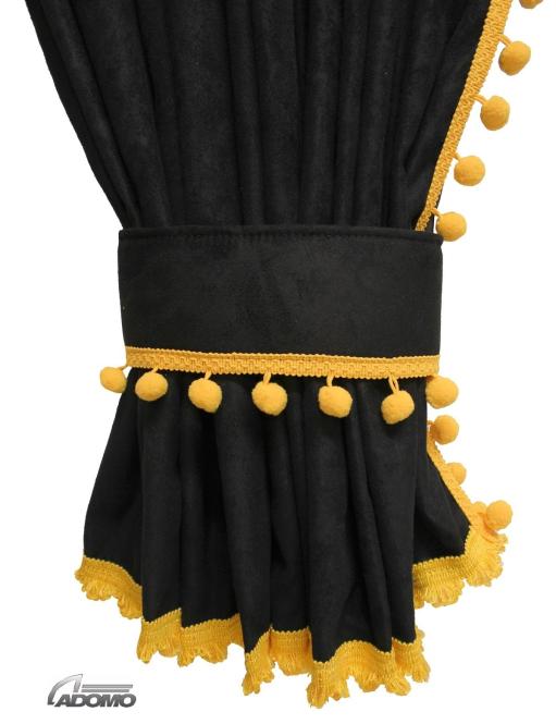 Gardinen für Actros MP 2/3 schwarz-gelb, Pompoms/Kugel 