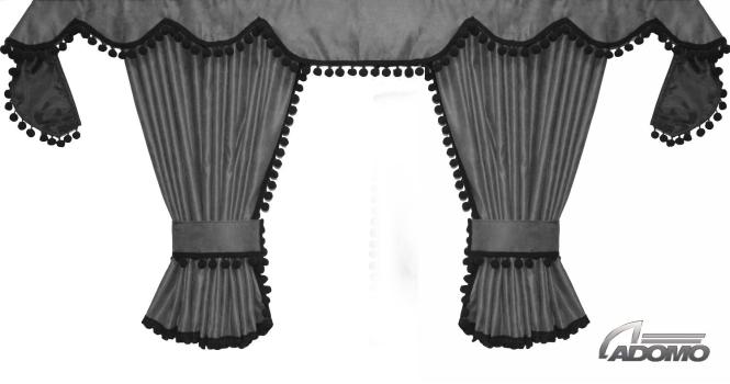 Gardinen für Mercedes Actros MP5 und MP4, grau-schwarz, Pompoms/Kugel 