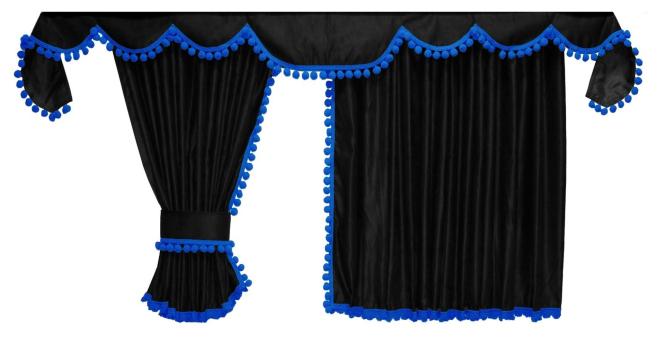 Gardinen für MAN TGX TGS ab 2020 schwarz - blau Pompoms / Kugel MIT Borde