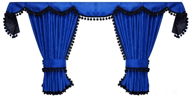 Gardinen für MAN TGX TGS ab 2020 blau - schwarz Pompoms / Kugel MIT Borde