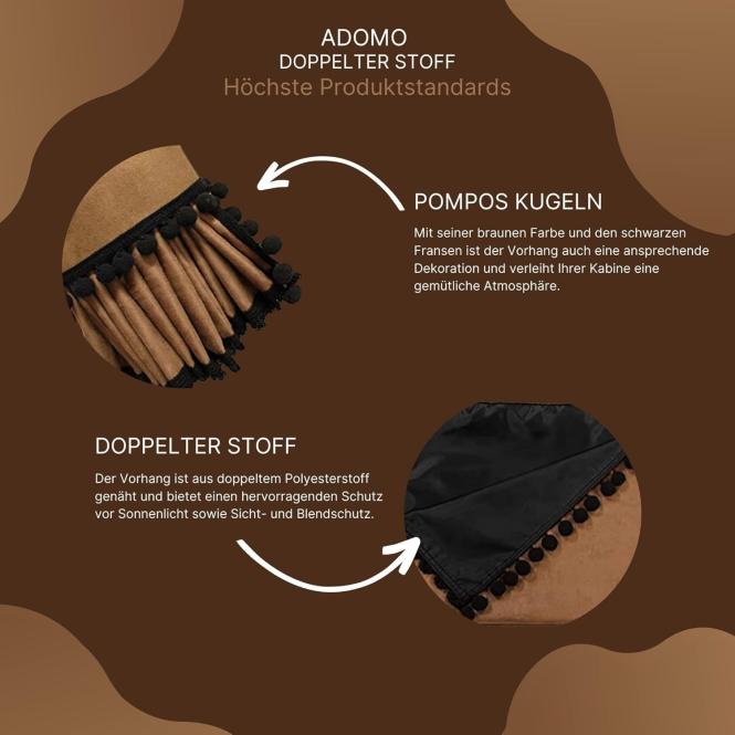 Gardinen für MP5 MP4 ACTROS L ab 2024 braun - schwarz Pompoms / Kugel MIT Borde