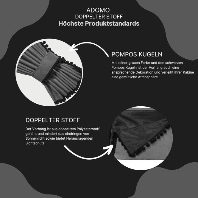 Gardinen für Scania S ab 2017 grau - schwarz Pompoms / Kugel MIT Borde