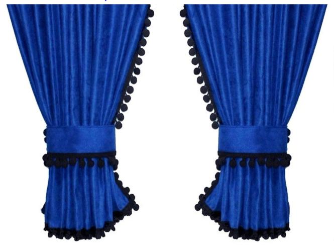 Gardinen für DAF XF106 XF105 blau - schwarz Pompoms / Kugel OHNE Borde