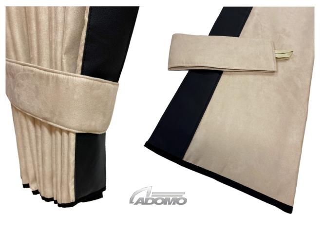 2 Seitengardinen für DAF XF 106, beige-schwarz, ohne Borde 