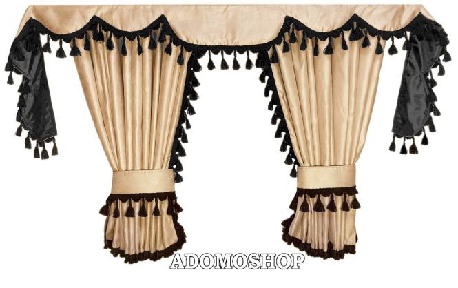 Lkw Gardinen für Scania Topline/Highline, Beige-Schwarz, Gleiter gratis 