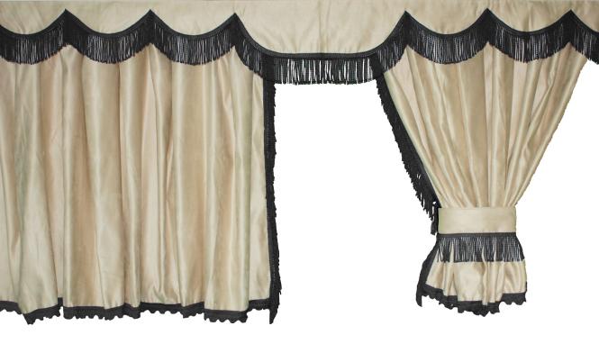 Lkw Gardinen für Scania S ab 2017 , beige-schwarz, gratis Gardinenhaken 