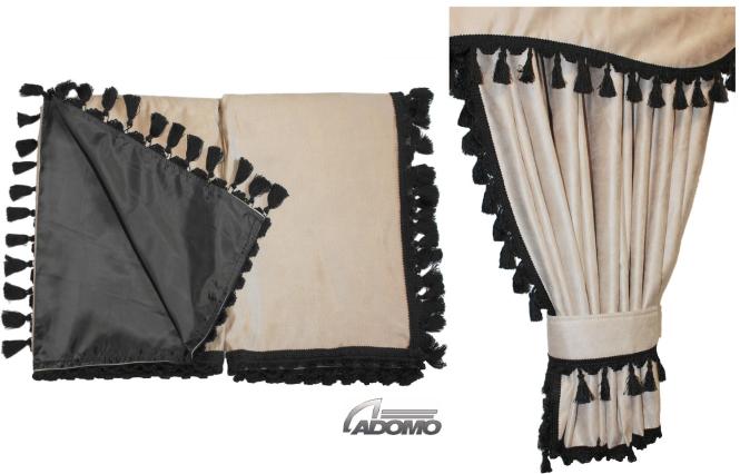 Lkw Gardinen für Iveco S-Way, HI-Way, gratis Gardinenhaken beige-schwarz 