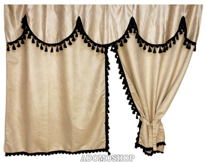 Lkw Gardinen mit Bettvorhang für Scania S ab 2017 beige-schwarz, Gleiter gratis 