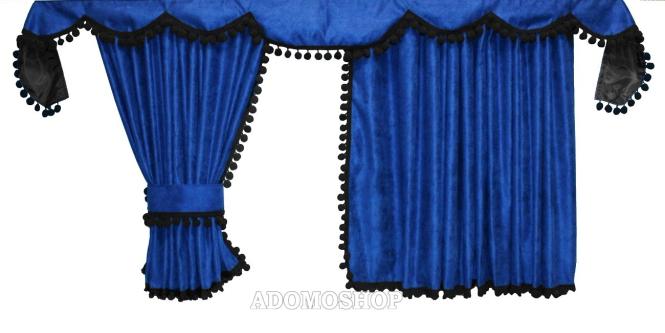 Gardinen für Volvo FH4 FH5 blau-schwarz, Pompoms/Kugel 