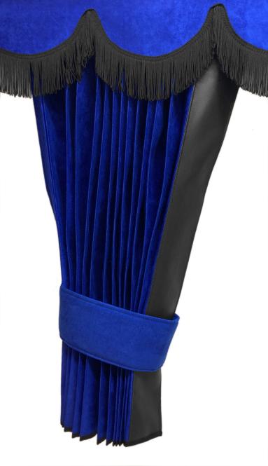 LKW Gardinen in Plissee-Look mit 2 Rückhalterbändern und Frontscheibenborde , blau-schwarz 