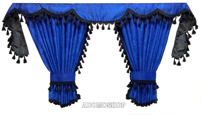 LKW Gardinen für DAF ab 2021 XG XG+ XF, blau-schwarz, Fransen 6cm, Gleiter gratis 