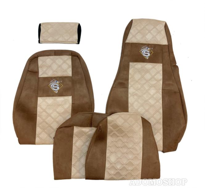 Lkw Sitzbezüge für Scania R ab 2010, klappbarer Beifahrersitz, braun-beige 