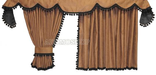 Man Gardinen für TGX, TGS ab 2020, braun-schwarz, Pompoms/Kugel 