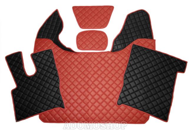 Kunstleder Fußmatten für DAF XF 106 mit Sitzsockel rot - schwarz 