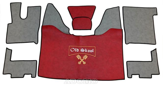 Kunstlederfußmatten mit Sitzsockel für DAF XF 106 ab 07/2017 grau - rot - glatt, großes Logo 