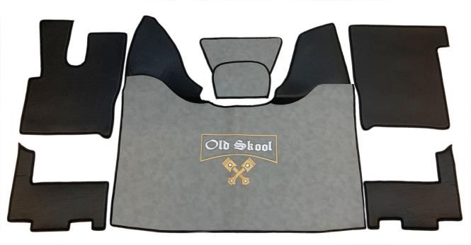 Kunstlederfußmatten mit Sitzsockel für DAF XF 106 ab 07/2017 schwarz - grau - glatt, großes Logo 