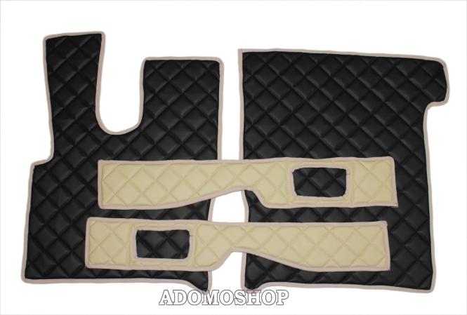 Kunstleder Fußmatten für DAF XF 106 mit Sitzsockel beige-schwarz-matt 