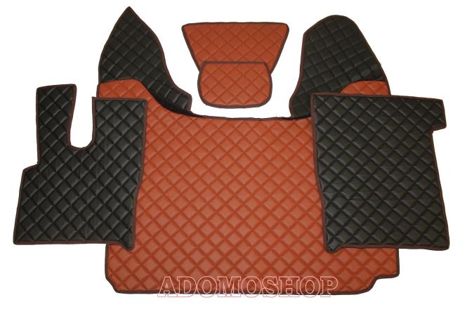 Kunstleder Fußmatten für DAF XF 106 mit Sitzsockel schwarz - braun 