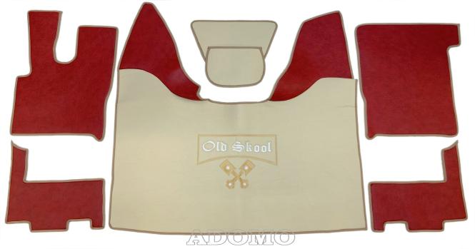 Kunstlederfußmatten mit Sitzsockel für DAF XF 106 ab 07/2017 rot - beige - glatt, großes Logo 