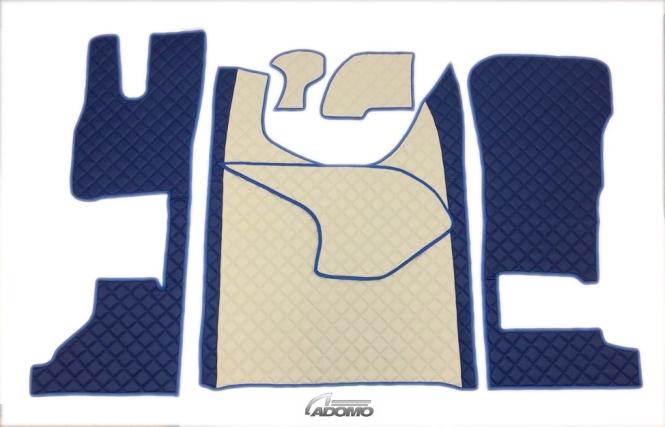 Kunstlederfußmatten mit Sitzsockel für DAF ab 2021 XG, XG+ klappbar blau-beige 