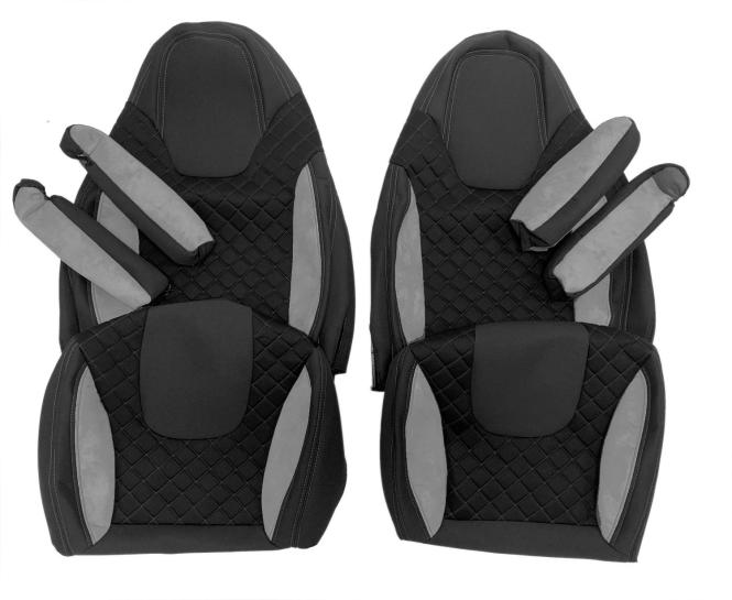 Wohnmobil Sitzbezüge für Fiat Ducato ab 2015, mit 4 Armlehnen, grau-schwarz 