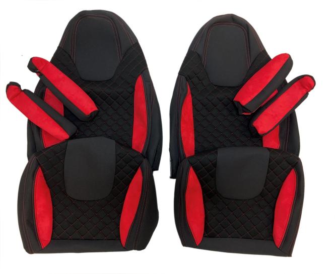 Wohnmobil Sitzbezüge für Fiat Ducato ab 2015, mit 4 Armlehnen, rot-schwarz 